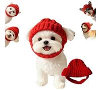 Cozy Pet Winter Hat with Ear Flaps - Red Knit Dog Beanie with Ear Holes, Thermal Neck Warmer for Cats & Puppies, Soft Windproof Headwear for Snowy Days & Festive Photos (A)
