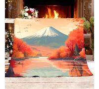 Cozy Plush Manta L 100x130cm áRboles De MontañA Y Reflejos Del Lago. Manta de Franela Ropa de Cama cálida Suave de Forro Polar Rojo Anaranjado para Sofá Sala de Estar Oficina Coche Exterior Mantas