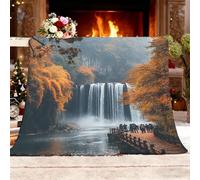 Cozy Plush Manta L 100x130cm Bosque MontañAs Y RíOs Cascada Hojas De OtoñO Manta de Franela Ropa de Cama cálida Suave de Forro Polar Color Naranja para Sofá Sala de Estar Oficina Coche Exterior Mantas