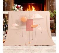 Cozy Plush Mantas XL 150x200 cm Beige Manta de Franela | Manta sofá y Cama Cálida Suave,Blanket Estampada Lavable Estilo Bohemio Sol Luna LíNeas Para Sala Estar Coche Exterior Mantas