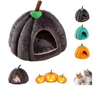 Cozy Pumpkin Cat Bed, Soft & Stability Cat Pumpkin Bed with Removable Cushion, Halloween Warm Cave Nest for Your Furry Friend (Dark Gray,L)
