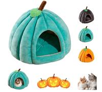Cozy Pumpkin Cat Bed, Soft & Stability Cat Pumpkin Bed with Removable Cushion, Halloween Warm Cave Nest for Your Furry Friend (Blue,L)