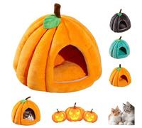 Cozy Pumpkin Cat Bed, Soft & Stability Cat Pumpkin Bed with Removable Cushion, Halloween Warm Cave Nest for Your Furry Friend (Orange,L)