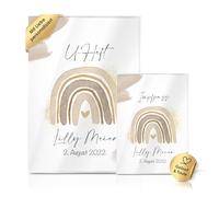 Cozy Racoon Funda para cartilla de vacunación con personalización, juego de 3 piezas, funda de alta calidad para cuaderno de exámenes y cartilla de vacunación de tu hijo, acuarelas naturales (con