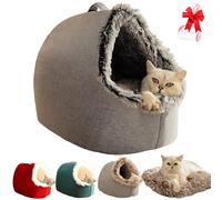 Cozy Self-Warming Cat Tent Cave Sleeping Beds, Winter Thickened Warm Semi-Closed Pet Bed, Portable Plush Kitten Puppy Calming Nest with Handle and Removable Cushion
