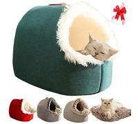 Cozy Self-Warming Cat Tent Cave Sleeping Beds, Winter Thickened Warm Semi-Closed Pet Bed, Portable Plush Kitten Puppy Calming Nest with Handle and Removable Cushion