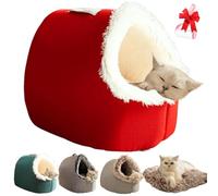 Cozy Self-Warming Cat Tent Cave Sleeping Beds, Winter Thickened Warm Semi-Closed Pet Bed, Portable Plush Kitten Puppy Calming Nest with Handle and Removable Cushion