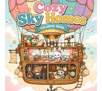 Cozy Sky Homes Coloring Book for Adults and Teens: Cute Fantasy Air Balloon Houses, Whimsical Animal Adventures, Relaxing Cozy Coloring Pages