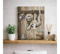Cozy Sloth Farmhouse - lona decorativo para pared, diseño de animales rústicos color café, verde, arte de pared estético de otoño para sala de estar, recámara, cocina, decoración del hogar, 8 x 10