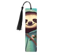 Cozy Sloth - Marcapáginas de madera, 5 marcadores de madera de álamo con borla, impresión completa de doble cara, marcadores de libros ligeros para leer, accesorios de lectura, regalos