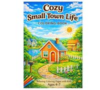 Cozy Small Town Life Coloring Book: Relaxing Cute Village Scenes for Kids Ages 4-7 Simple Cozy Houses Parks and Sweet Little Town Moments