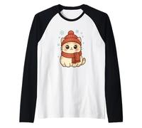 Cozy Snow Season Cute Kawaii Winter Cat with Scarf Camiseta Manga Raglan