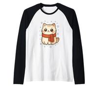 Cozy Snow Season Cute Kawaii Winter Cat with Scarf Camiseta Manga Raglan