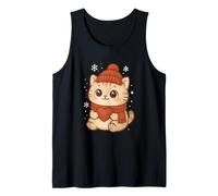 Cozy Snow Season Cute Kawaii Winter Cat with Scarf Camiseta sin Mangas