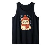 Cozy Snow Season Cute Kawaii Winter Cat with Scarf Camiseta sin Mangas