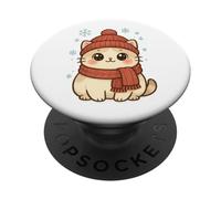 Cozy Snow Season Cute Kawaii Winter Cat with Scarf PopSockets PopGrip Adhesivo