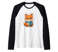 Cozy Snow Season Cute Kawaii Winter Fox with Scarf Camiseta Manga Raglan