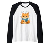 Cozy Snow Season Cute Kawaii Winter Fox with Scarf Camiseta Manga Raglan