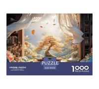 Cozy Study Room with Bookshelves 1000 Pcs Ökopapier Puzzle Autumn Bonsai Lebendige Bilder Kreatives Spiel Puzzles Als Geburtstagsgeschenke 70x50cm/1000pcs