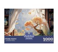 Cozy Study Room with Bookshelves 1000 Pcs Premium-Karton Puzzle Autumn Bonsai Lebendige Bilder Familienspiel Puzzles Als Geburtstagsgeschenke 38x26cm/1000pcs