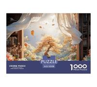 Cozy Study Room with Bookshelves 1000 Pcs Premium-Karton Puzzle Autumn Bonsai Lebendige Bilder Familienspiel Puzzles Für Erwachsene Und Kinder 52x38cm/1000pcs