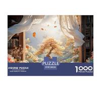 Cozy Study Room with Bookshelves 1000 Stück Premium-Karton Puzzle Autumn Bonsai Stressabbau Familienspiel Puzzles Als Wohnaccessoires 38x26cm/1000pcs