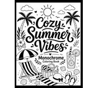 Cozy Summer Vibes monochrome coloring book: for Adults and Kids a Bold and Easy Coloring Book with Cute Summer Scenes for Relaxation, One Color needed for Slow, Still and Mindful relaxing, x marked.