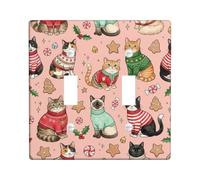 Cozy Sweater - Placa de cubierta para interruptor de luz doble de Navidad | Suéteres acogedores para gatos, galletas de jengibre, bayas de acebo, decoración de temporada de invierno