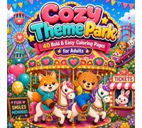 Cozy Theme Park Bold & Easy Coloring Book: 40 Cute and Relaxing Coloring Pages for Adults Featuring Adorable Animals, Carnival Rides, and Cozy Theme Park Scenes