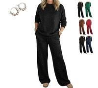 Cozy Travel Crew Neck Shiny Sweatshirt and Pant 2 Piece Lounge Sets, Womens Sparkly Glitter Sweatsuit Travel Outfits (Black,3XL)