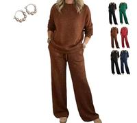 Cozy Travel Crew Neck Shiny Sweatshirt and Pant 2 Piece Lounge Sets, Womens Sparkly Glitter Sweatsuit Travel Outfits (Brown,3XL)