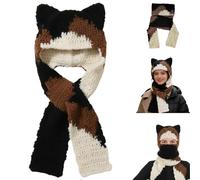 Cozy Up with The Adorable Calico Cat Crochet Scarf,Cute Crochet Cat Head Scarf,Winter Warm Cats Ear Beanie Hat for Women (1)