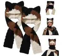 Cozy Up with The Adorable Calico Cat Crochet Scarf,Cute Crochet Cat Head Scarf,Winter Warm Cats Ear Beanie Hat for Women (2)