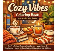 Cozy Vibes Coloring Book for Adults and Teens: Comfy Lifestyle, Relaxing Cozy Corner, Hygge Home & Cute Comfort Scenes for Stress Relief and Mindfulness, Easy Bold Lines