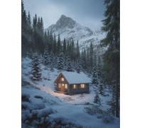 Cozy Winter Cabin Notebook (8.5 x 11): Peaceful Mountain Landscape Journal | Dot Grid Notebook for Writing, Journaling, Planning and Creative Ideas | 110 Pages