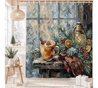 Cozy Winter Cabin Scene Hot Cocoa - Cortina de ducha navideña de 72 x 96