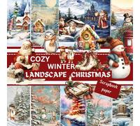 COZY WINTER LANDSCAPE CHRISTMAS SCRAPBOOK PAPER: This is a double sided craft paper, used in DIY junk journals, EPHEMERA, ORIGAMI, DECOUPAGE, MIXED MEDIA ART, Collage
