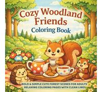 Cozy Woodland Friends Coloring Book: Bold & Simple Cute Forest Scenes for Adults - Relaxing Coloring Pages with Clean Lines