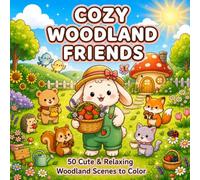 Cozy Woodland Friends: Cute and Relaxing Coloring. Book for Adults and Teens Featuring Adorable Forest Animals , Cozy Cottages , Nature Scenes , Flowers , Mushrooms , and Stress Relief Designs