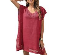 Cozyan Mujer Suelto Vestido de Playa V Cuello Gasa Camisolas y Pareos con Borla Ropa de Baño de Playa Vestido de Playa para Mujer Cuello en V con Bolsillos Suelto Ropa de Baño Playa
