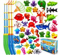 CozyBomB™ Juego de pesca magnética con juguetes para niños | Juego de mesa de agua para bañera, piscina, fiesta en la piscina, caña de pescar, red, peces flotantes de plástico para exteriores