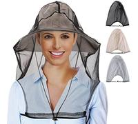 CozyCabin Red de malla para la cabeza de mosquitos, red facial totalmente cubierta para sombreros, red protectora de malla para exteriores, senderismo, camping, jardín (negro/gris/Begie-juego grande)
