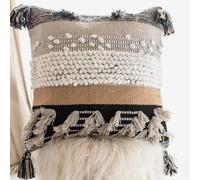 COZYDEKO Throw Boho Pillow Cover, 18”x18” Bohemian Moroccan Rustic Decorative Pillows with Tufted Accents, Plush Handwoven Cotton, Textured Woven Neutral Farmhouse Scandinavian Home Decor