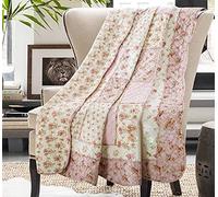 Cozyholy Colcha de Retazos Original 100% algodón, tamaño Individual, diseño Floral Rosa, Reversible, Vintage, Shabby Chic, Acolchada, para sofá