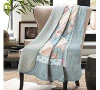 Cozyholy Colcha Original de Retazos de algodón 100%, tamaño matrimonial, Queen, Color Azul, Floral, Reversible, Vintage, Desgastado, Chic, Acolchada, para sofá