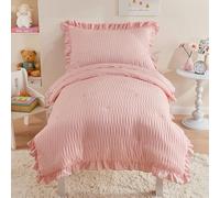 Cozyholy Juego de ropa de cama de 4 piezas con textura de sirsaca para niñas, juego de sábanas para cuna de bebé, juego de edredón ligero en una bolsa, incluye edredón, sábana encimera, sábana bajera,