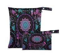 COZYhome - Bolsas húmedas para pañales, atrapasueños indios, diseño de mandala con flores, para colgar pañales, impermeable, lavable, bolsa organizadora con bolsillo para viajes, camping, playa