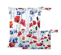 COZYhome - Bolsas húmedas para pañales, bolsa de pañales Watercolcor, flor de amapola, bolsa organizadora impermeable lavable con bolsillo para viajes, camping, playa