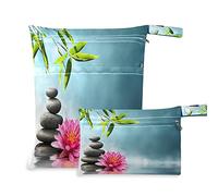 COZYhome - Bolsas húmedas para pañales, diseño de flor de loto japonés, con piedra zen, impermeable, lavable, organizador con bolsillo para viajes, camping, playa