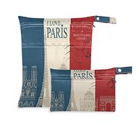 COZYhome - Bolsas húmedas para pañales, diseño de la bandera de Francia, París, tela de la torre de París, bolsa organizadora impermeable lavable con bolsillo para viajes, camping, playa